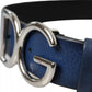 Blue Calf Leather Silver DG Logo Buckle Belt