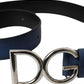 Blue Calf Leather Silver DG Logo Buckle Belt