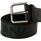 Green Logo Print Cintura Silver Buckle Belt