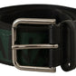 Green Logo Print Cintura Silver Buckle Belt