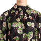 Silk Black Floral Print Long Sleeve Top Blouse