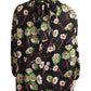 Silk Black Floral Print Long Sleeve Top Blouse