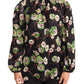 Silk Black Floral Print Long Sleeve Top Blouse
