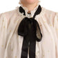 Off White Silk Blend Ascot Collar Blouse Top