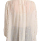 Off White Silk Blend Ascot Collar Blouse Top