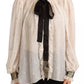 Off White Silk Blend Ascot Collar Blouse Top
