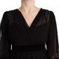 Black V-neck Long Sleeves Mini A-line Dress