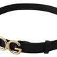 Black Leather GOLD DG Logo Buckle Womens