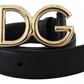 Black Leather GOLD DG Logo Buckle Womens