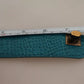 Blue Leather Gold DG Heart Pendant Wide Bracelet