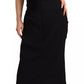 Black Silk Stretch Strapless Sheath Midi Dress