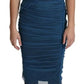 Blue Draped Tulle Midi Sheath Cotton Dress