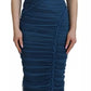 Blue Mesh Trim Ruched Tulle Sheath Dress