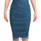 Blue Mesh Trim Ruched Tulle Sheath Dress