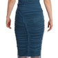 Blue Mesh Trim Ruched Tulle Sheath Dress