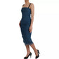 Blue Mesh Trim Ruched Tulle Sheath Dress