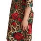 Brown Leopard Red Roses Cotton A-line Dress