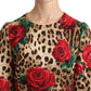 Brown Leopard Red Roses Cotton A-line Dress