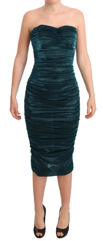 Dark Green Bustier Bodice Satin Draped Dress