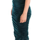 Dark Green Bustier Bodice Satin Draped Dress