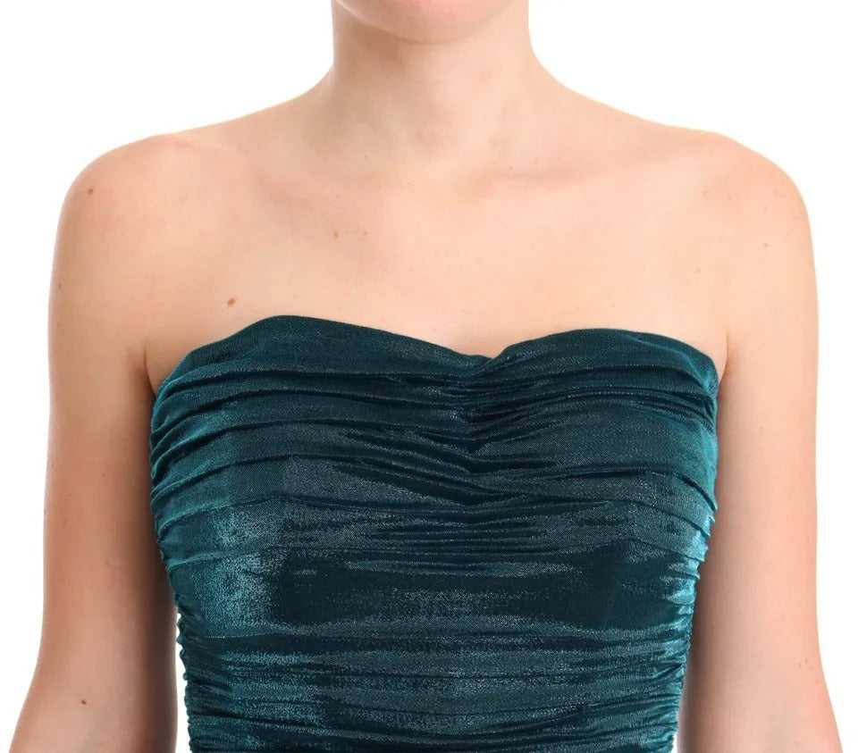 Dark Green Bustier Bodice Satin Draped Dress