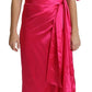 Fuchsia Fitted Cut One Shoulder Midi Dress