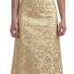 Gold Floral Jacquard Sheath A-line Long Dress