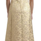 Gold Floral Jacquard Sheath A-line Long Dress