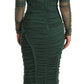 Green Mesh Crystal Ruched Tulle Midi Dress