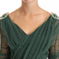 Green Mesh Crystal Ruched Tulle Midi Dress
