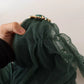 Green Mesh Crystal Ruched Tulle Midi Dress