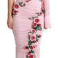 Pink Flower Embellished One Shoulder Dress