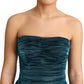 Silk Blend Green Satin Fitted Strapless Dress