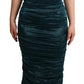 Turquoise Bustier Bodice Draped Midi Dress