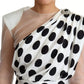 White Polka Dots Crystal One Shoulder Dress