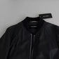 Black Leather Full Zip Men Bomber Jacket