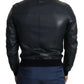 Black Leather Full Zip Men Bomber Jacket