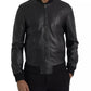 Black Bomber Leather Full Zip Biker Blouson Jacket