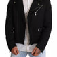 Black Brocade Full Zip Biker Coat Jacket