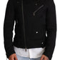 Black Brocade Full Zip Biker Coat Jacket