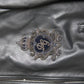 Black Leather Logo Embroidery Full Zip Jacket