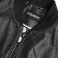 Black Leather Logo Embroidery Full Zip Jacket