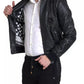 Black Leather Logo Embroidery Full Zip Jacket