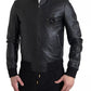 Black Leather Logo Embroidery Full Zip Jacket
