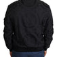 Black Nylon Crown Print Bomber Full Zip Jacket