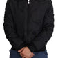 Black Nylon Crown Print Bomber Full Zip Jacket