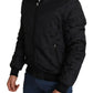Black Nylon Crown Print Bomber Full Zip Jacket