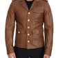 Brown Calfskin Button Down Blouson Jacket