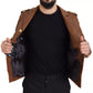 Brown Calfskin Button Down Blouson Jacket