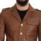 Brown Calfskin Button Down Blouson Jacket